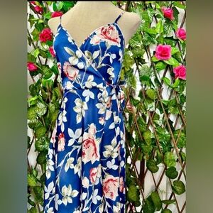 Floral Blue Wrap Dress